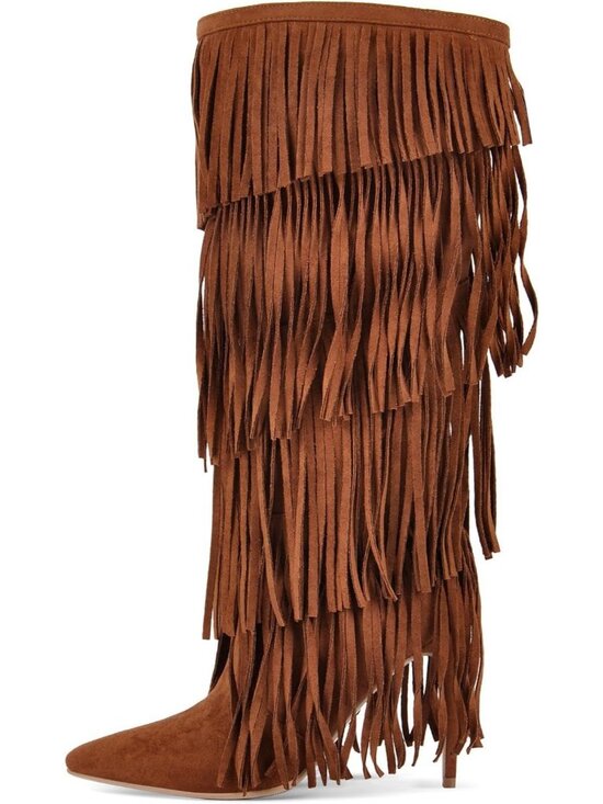 Shoes - Women's Brown Faux Suede Pointed Toe Stylish Sequins Winter Stiletto Bootie